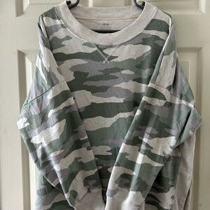 Aerie Camo Crew Neck Sweater - Green and Gray
